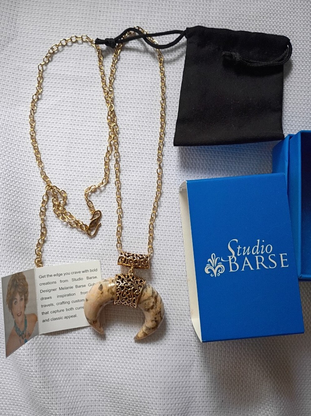 Y2K NIB Studio Barse Jasper Crescent Pendant Necklace Boho Bohemian Rare